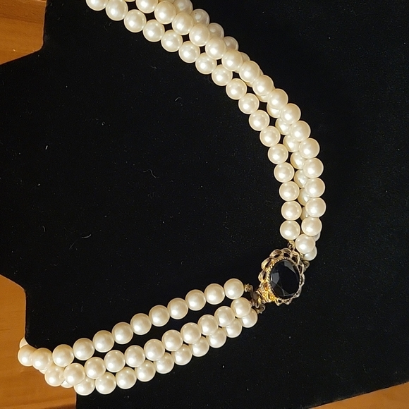 Vintage Jewelry Vintage Triple Strand Faux Pearl Necklace With